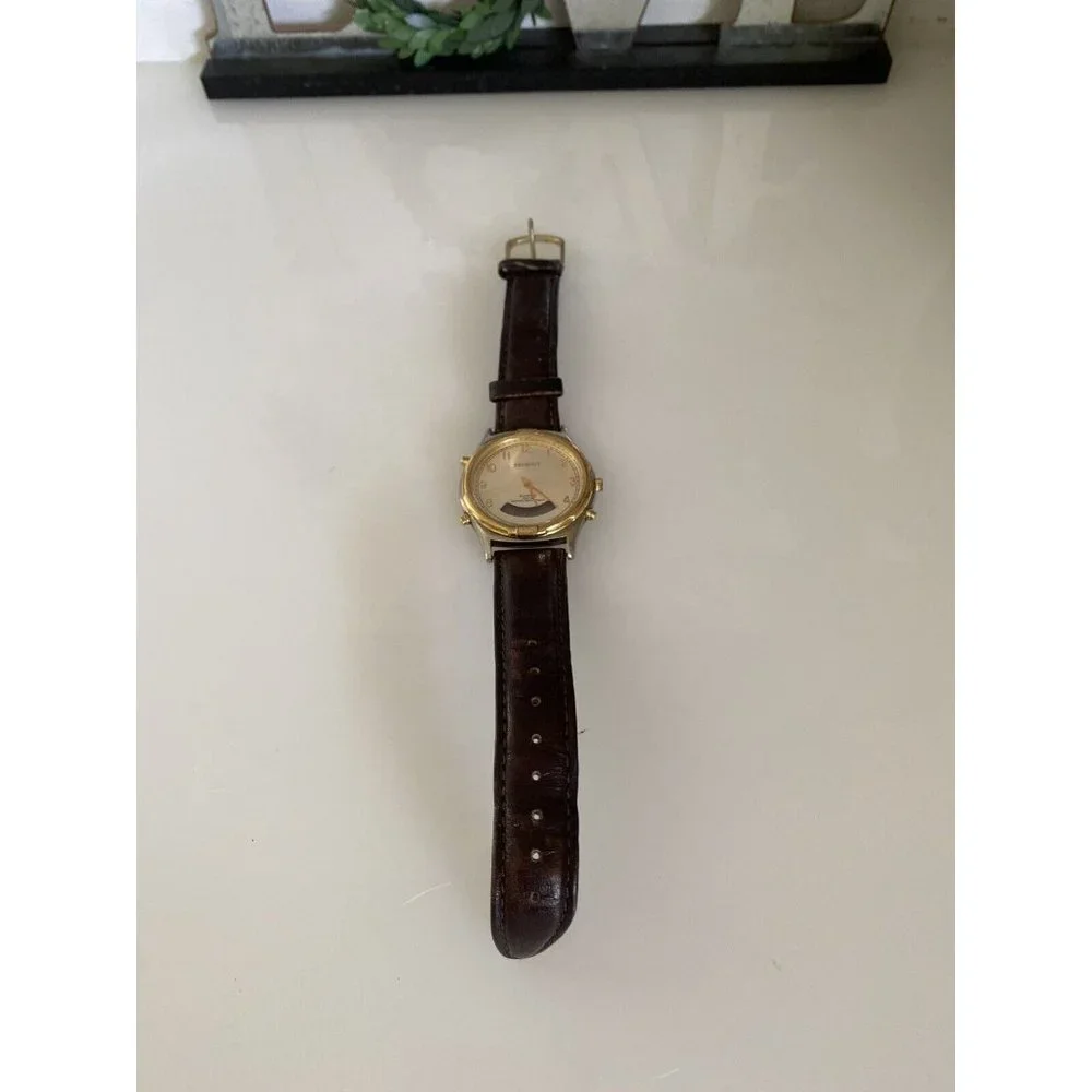 Regency Men's Brown Leather Stainless Steel Water Resistant Quartz Battery Watch